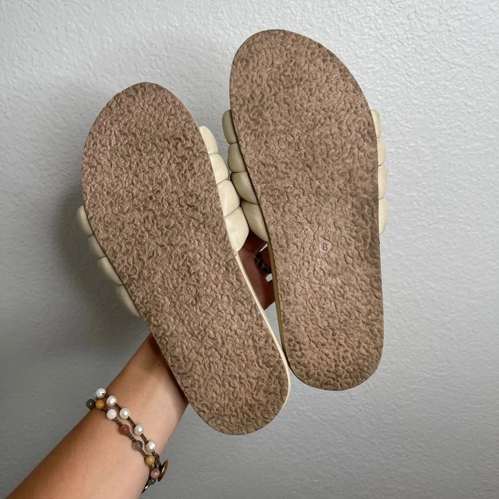 Seychelles Women Cream‎ Puffy Braided Slide Sandals Flat Summer Shoes Size 8